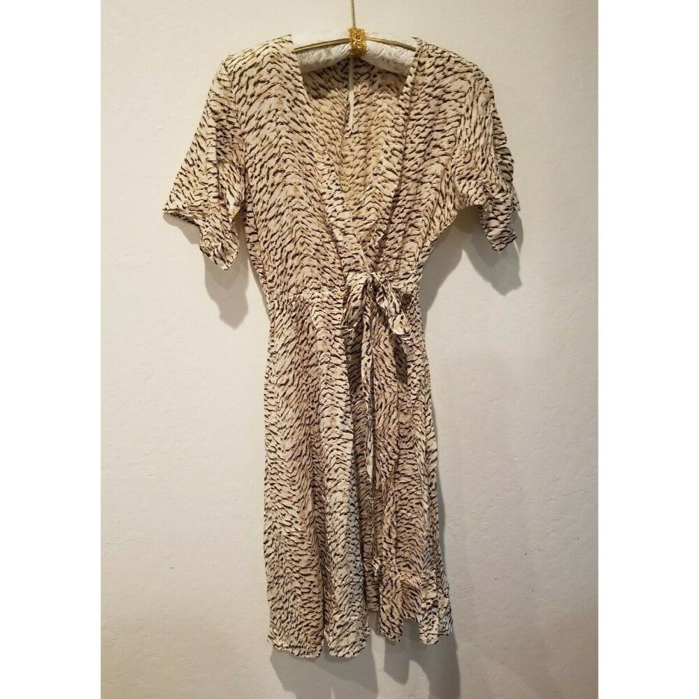 Holiday Womens Modal Rayon Animal Print Short Sleeve Tie Waist Wrap Dress XS